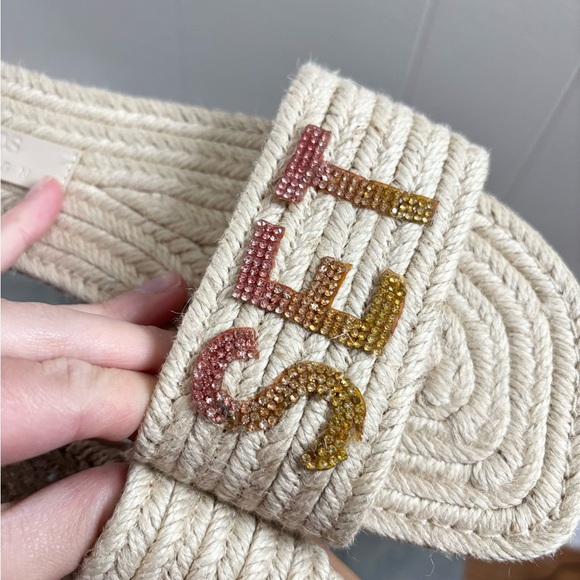 ASOS design sunset jute espadrille flat slide size 8 new casual beaded - Picture 4 of 7